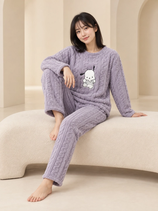 Ayollar va qizlar uchun issiq qishki flizli pijama dvoyka, komplekt shim, triko, kofta