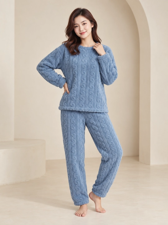 Ayollar va qizlar uchun issiq qishki flizli pijama dvoyka, komplekt shim, triko, kofta