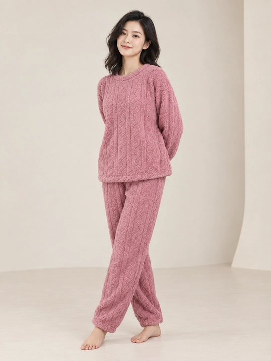 Ayollar va qizlar uchun issiq qishki flizli pijama dvoyka, komplekt shim, triko, kofta