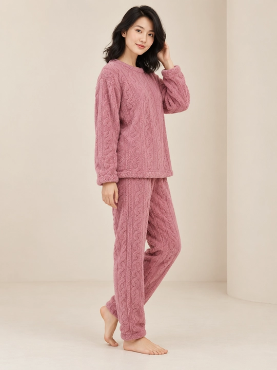 Ayollar va qizlar uchun issiq qishki flizli pijama dvoyka, komplekt shim, triko, kofta