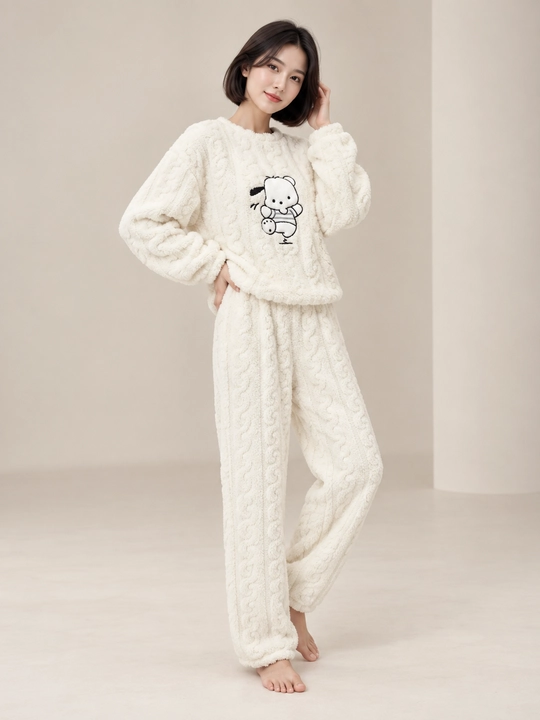 Ayollar va qizlar uchun issiq qishki flizli pijama dvoyka, komplekt shim, triko, kofta