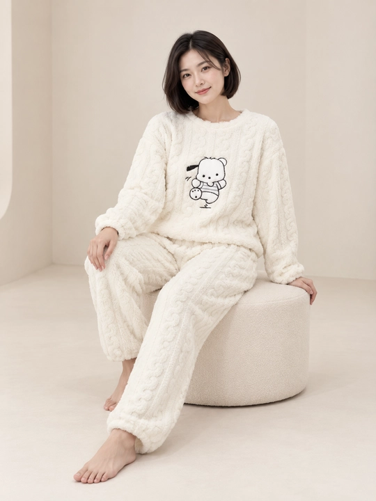 Ayollar va qizlar uchun issiq qishki flizli pijama dvoyka, komplekt shim, triko, kofta