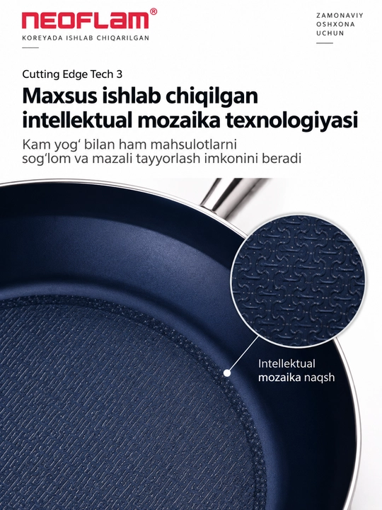 NEOFLAM EDGE WOK Tova, 28 sm, zanglamaydigan po‘latdan, induksion, ko‘k, keramik