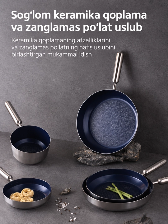 NEOFLAM EDGE WOK Tova, 28 sm, zanglamaydigan po‘latdan, induksion, ko‘k, keramik