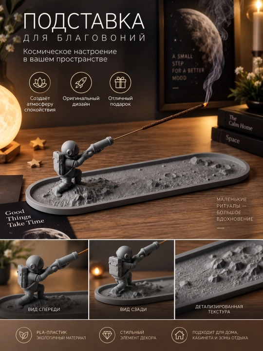 “Astronavt Oyda” tutatqi tayoqchasi uchun dekorativ taglik, 3D print - 