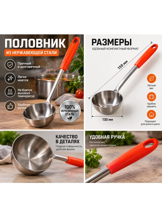 Половник из нержавеющей стали с удобной ручкой