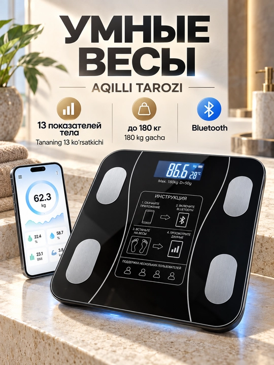 Электронные напольные весы, цифровые стеклянные весы до 180 кг