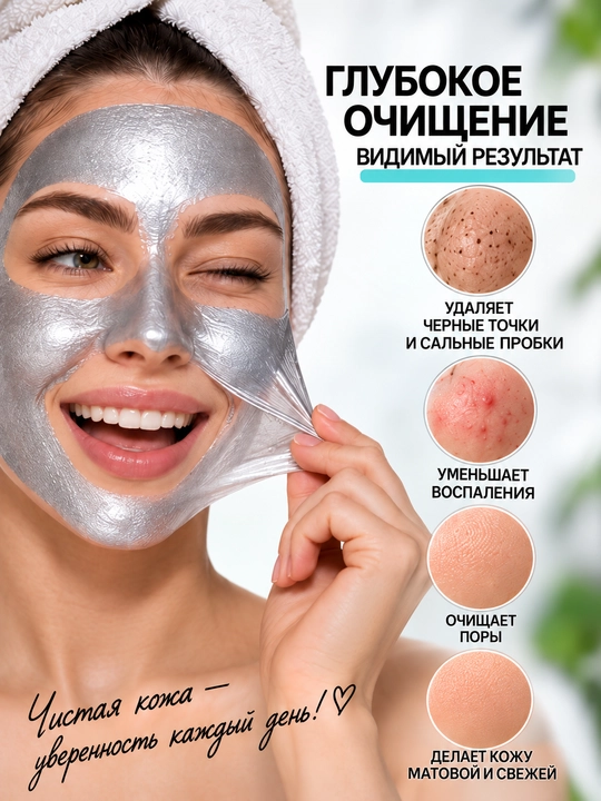 Маска-фольга Витэкс CLEAN SKIN, серебряная, 75 мл