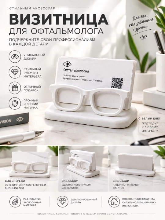 Визитница для офтальмолога «Очки», настольная подставка для визиток, 3D-печать