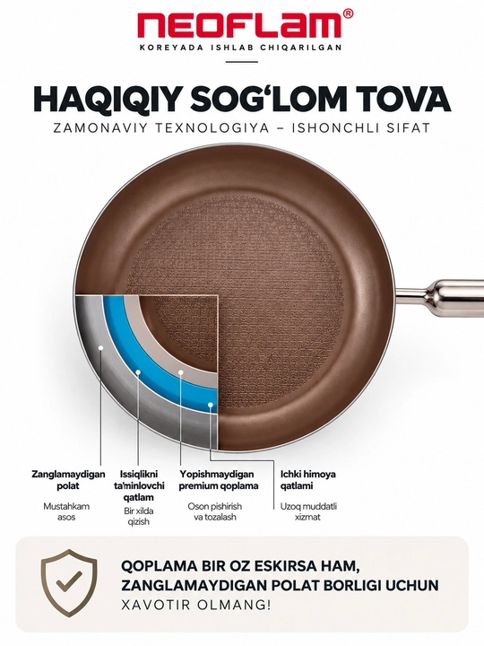NEOFLAM EDGE WOK Tova, 28 sm, zanglamaydigan po‘latdan, induksion, ko‘k, keramik