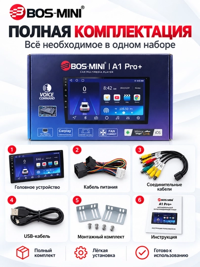 BOS MINI A1 Pro+ автомагнитола 4/64 ГБ, IPS 1280×720, CarPlay/Android Auto