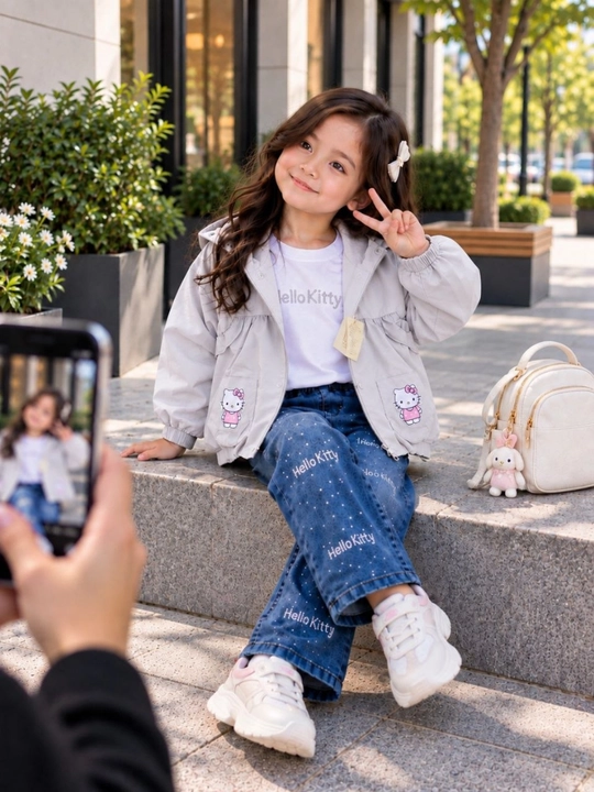 Комплект для девочки: куртка футболка и джинсы в стиле Hello Kitty