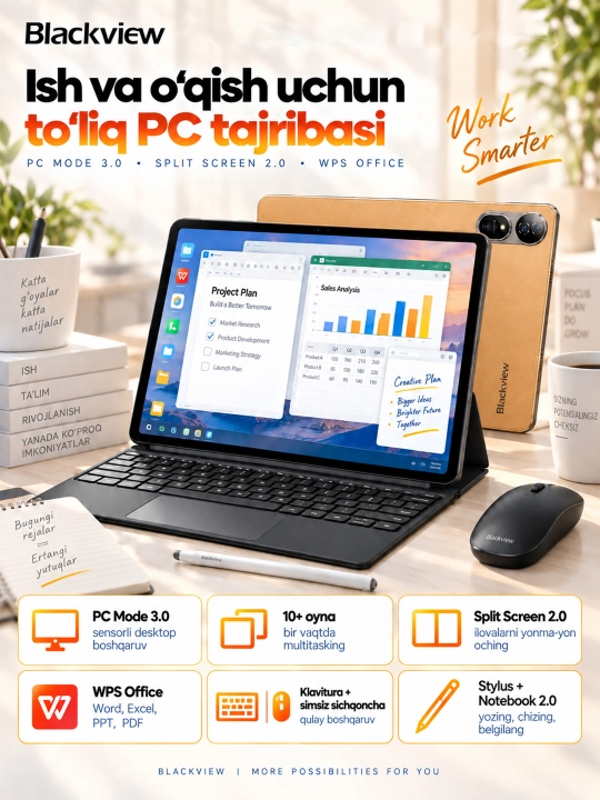 Планшет Blackview MEGA 12 SET 5G 12.2", 12/256 ГБ, набор со стилусом клавиатурой и мышью