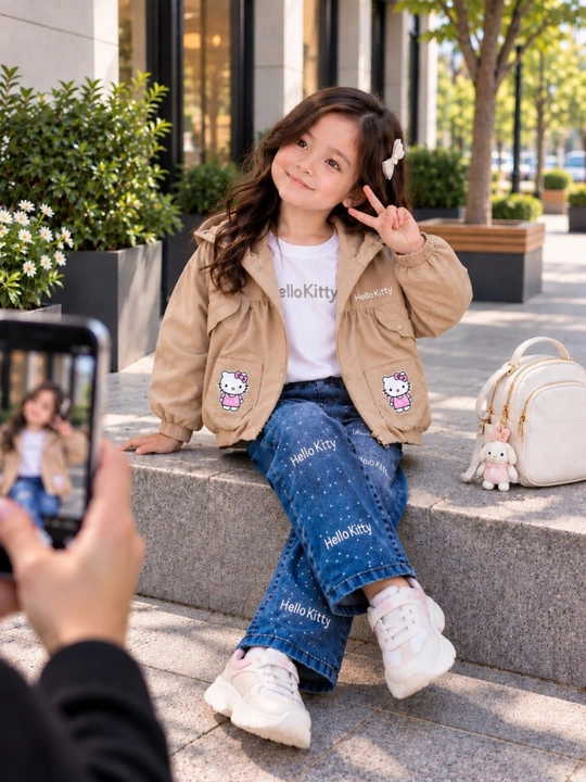 Комплект для девочки: куртка футболка и джинсы в стиле Hello Kitty