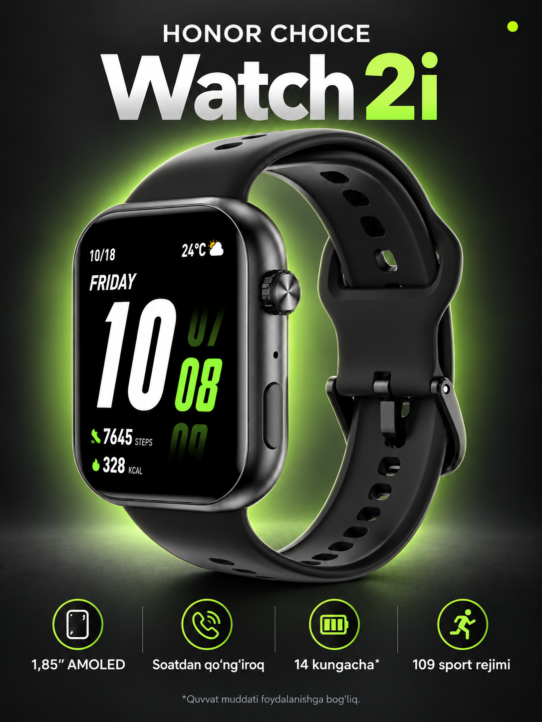 HONOR CHOICE Watch 2i умные часы, AMOLED 1,85″, Bluetooth-звонки, IP68, до 14 дней - 