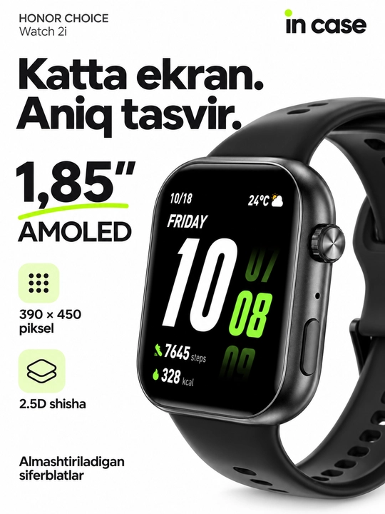 HONOR CHOICE Watch 2i умные часы, AMOLED 1,85″, Bluetooth-звонки, IP68, до 14 дней