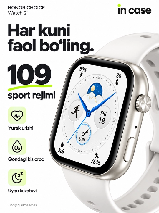 HONOR CHOICE Watch 2i умные часы, AMOLED 1,85″, Bluetooth-звонки, IP68, до 14 дней