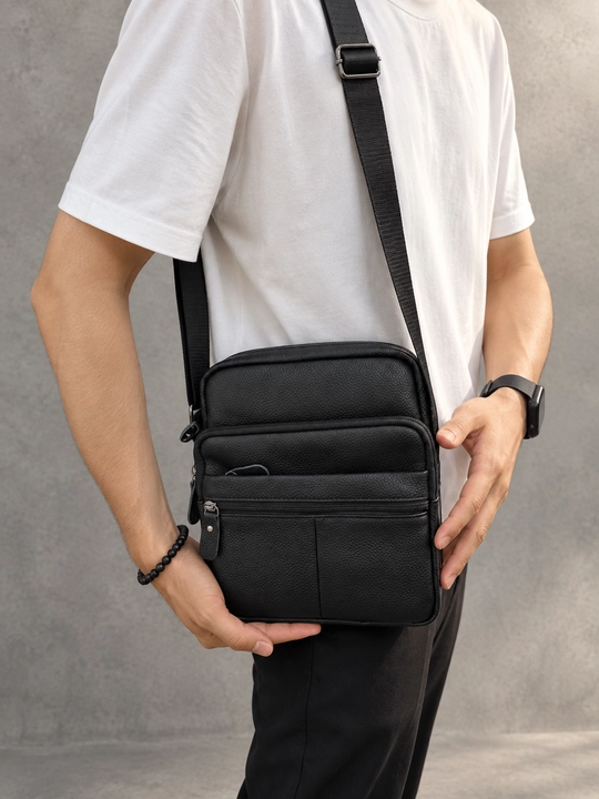 Erkaklar tabiiy charm yelkama sumkasi, 20×25 sm, 5 cho‘ntakli premium