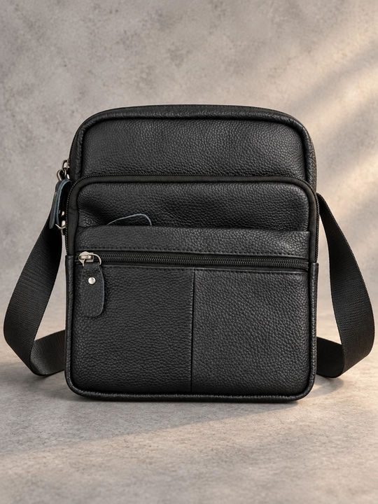 Erkaklar tabiiy charm yelkama sumkasi, 20×25 sm, 5 cho‘ntakli premium