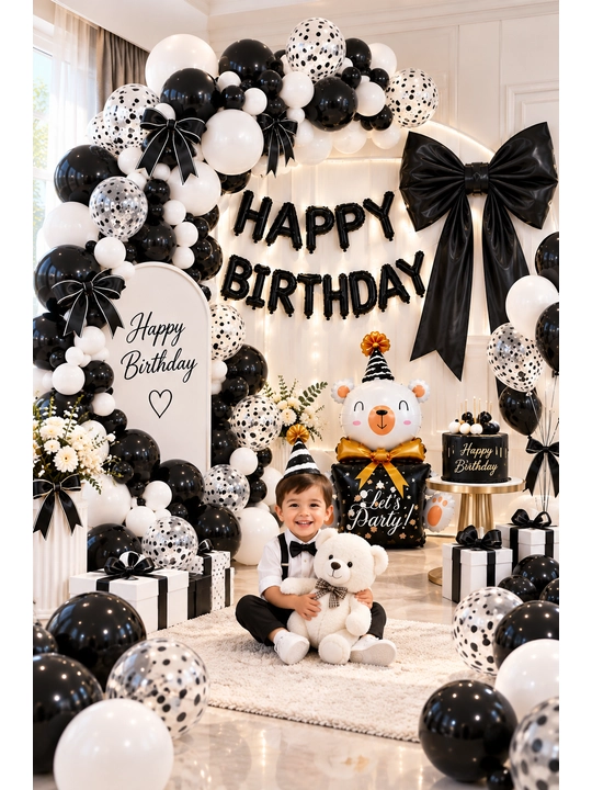 Набор воздушных шаров на день рождения для детей, Happy Birthday, чёрно-белый