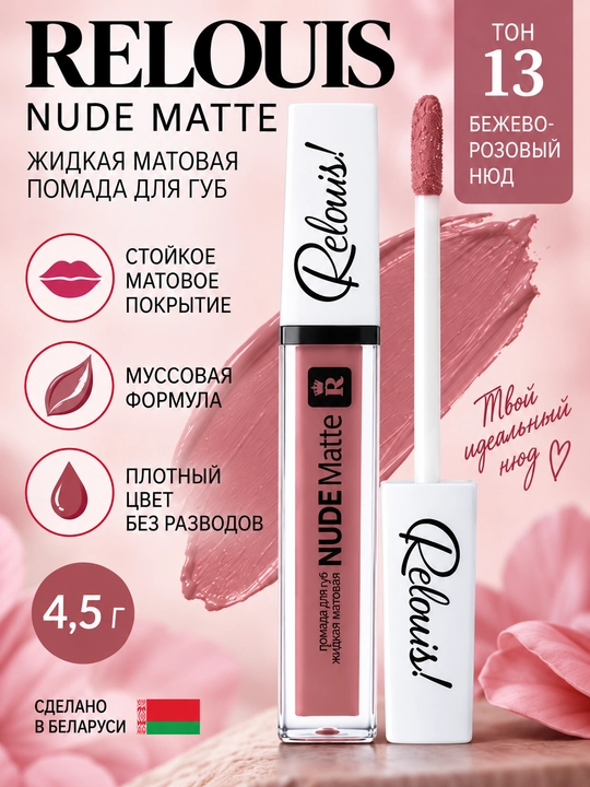 Помада губная Relouis nude matte, тон 13 - 