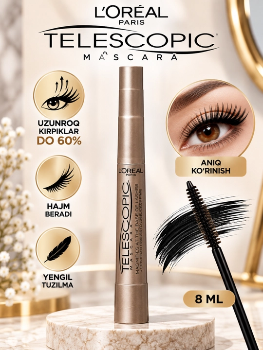 Kipriklar uchun tush L'Oreal Paris Telescopic, qora ko'mir