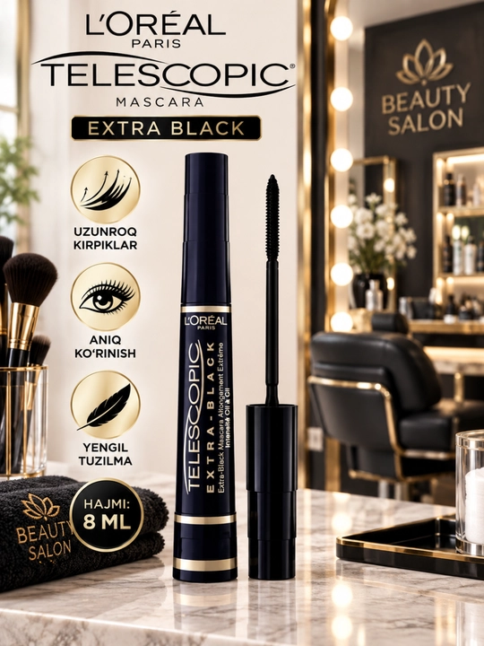 Kipriklar uchun tush L'Oreal Paris Telescopic, qora ko'mir