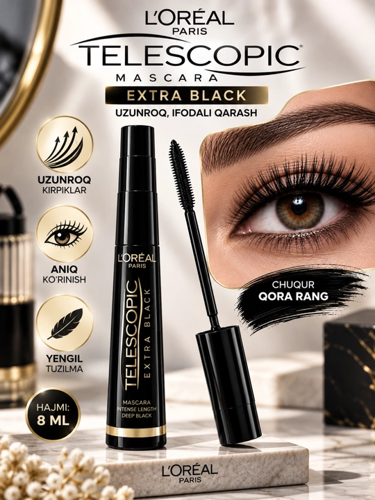 Kipriklar uchun tush L'Oreal Paris Telescopic, qora ko'mir