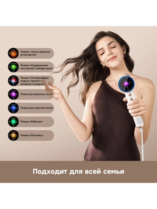 Фен Dreame Grand  1600 Вт 110000 об/мин 65 м/с LCD ионизация 1 млрд ионов волос
