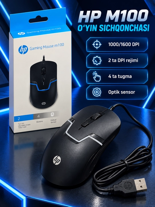 HP X-66 Gaming Mouse simli optik sichqoncha, USB, qora