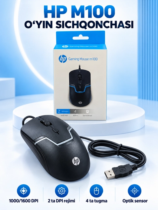 HP X-66 Gaming Mouse simli optik sichqoncha, USB, qora