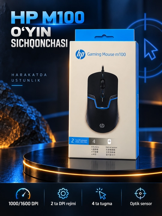 HP X-66 Gaming Mouse simli optik sichqoncha, USB, qora