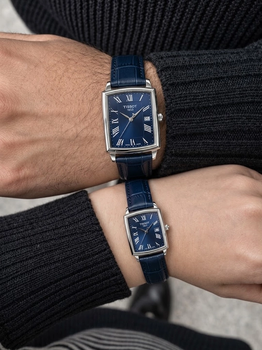 Парные часы TISSOT для мужчин и женщин, комплект с кожаным ремешком - 