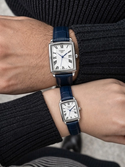 Парные часы TISSOT для мужчин и женщин, комплект с кожаным ремешком - 