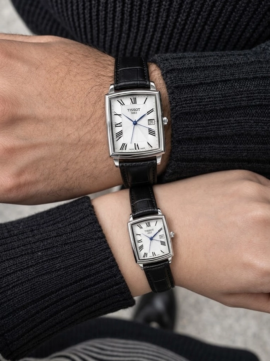 Парные часы TISSOT для мужчин и женщин, комплект с кожаным ремешком - 