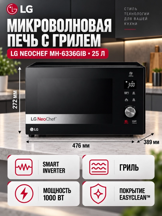 Mikroto'lqinli pech LG MH-6336GIB 23 L Smart Inverter Grill  1000 W - 