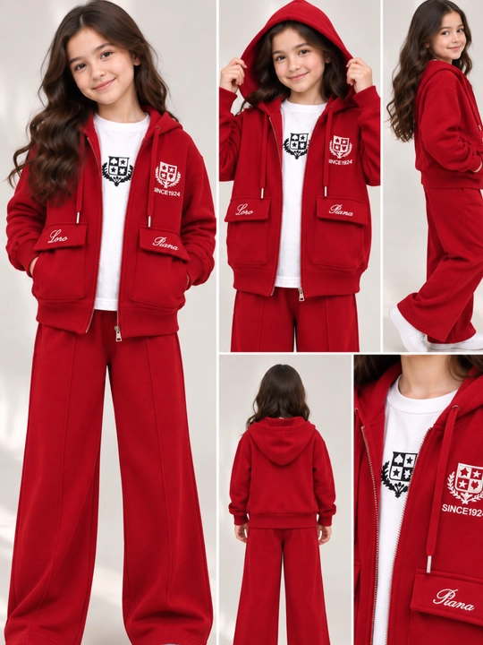 Qizlar uchun sport kostyum-uchlik, 8–11 yosh, xudi, futbolka va keng shim