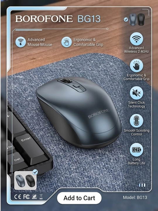 Borofone BG13 Micro-motion simsiz kompyuter sichqonchasi (Ovozsiz)