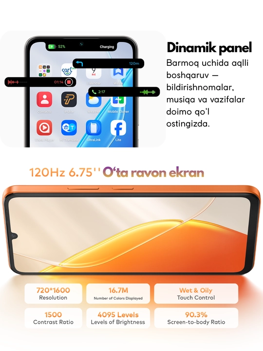 Смартфон itel A200,большой экран 6,75" 120 Гц,защита от воды IP65,5000 мА·ч,гарантия 1 год