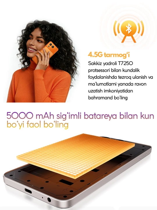 Смартфон itel A200,большой экран 6,75" 120 Гц,защита от воды IP65,5000 мА·ч,гарантия 1 год