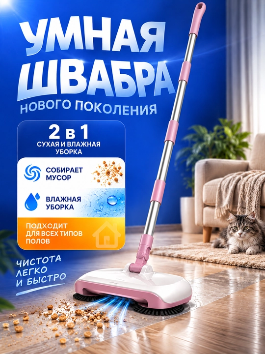 Швабра для уборки пола и мытья дома мощная с насадками без ведра простая обычная умная