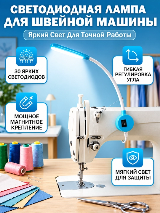 Magnitli LED svet lampa chiroq, tikuv mashinalari uchun, sozlanishi nashrida tikish