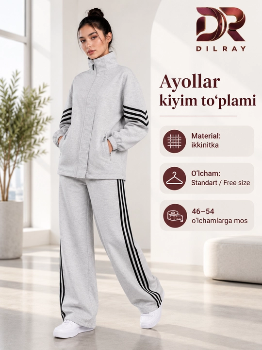 Ayollar uchun ikki qismli sport uslubidagi kiyim to‘plami, ikkinitka