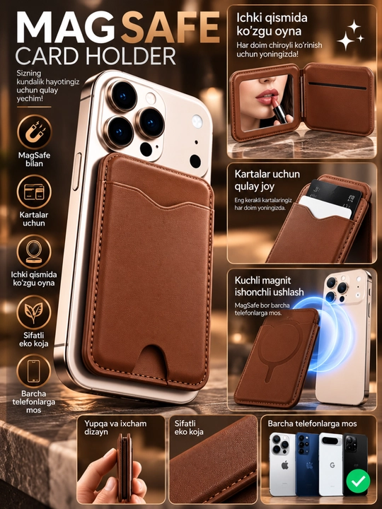 Safe card holder,magnitli karta cheholi,MagSafe magnitli telefon ushlagich - 