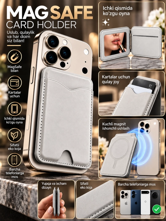 Safe card holder,magnitli karta cheholi,MagSafe magnitli telefon ushlagich - 