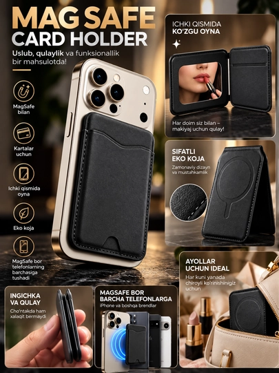 Safe card holder,magnitli karta cheholi,MagSafe magnitli telefon ushlagich - 