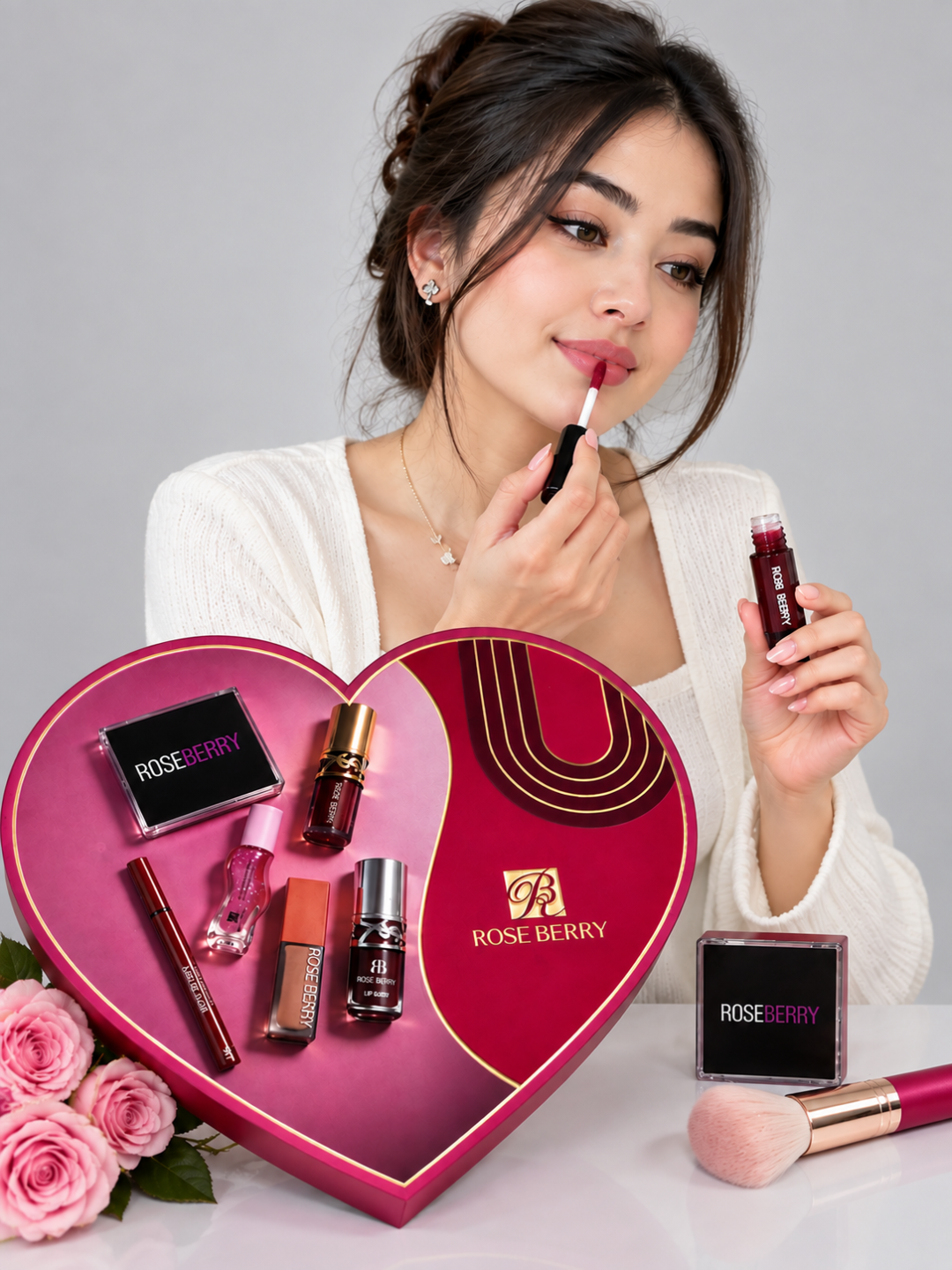 Набор косметики в форме сердца Rose Berry, подарочный набор косметики для глаз и губ