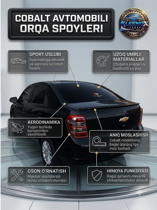 Cobalt uchun orqa bagaj spoyleri, sport aerodinamik lip nakladka bufer