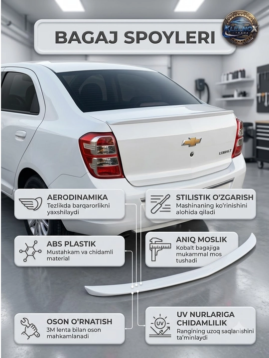 Cobalt uchun orqa bagaj spoyleri, sport aerodinamik lip nakladka bufer