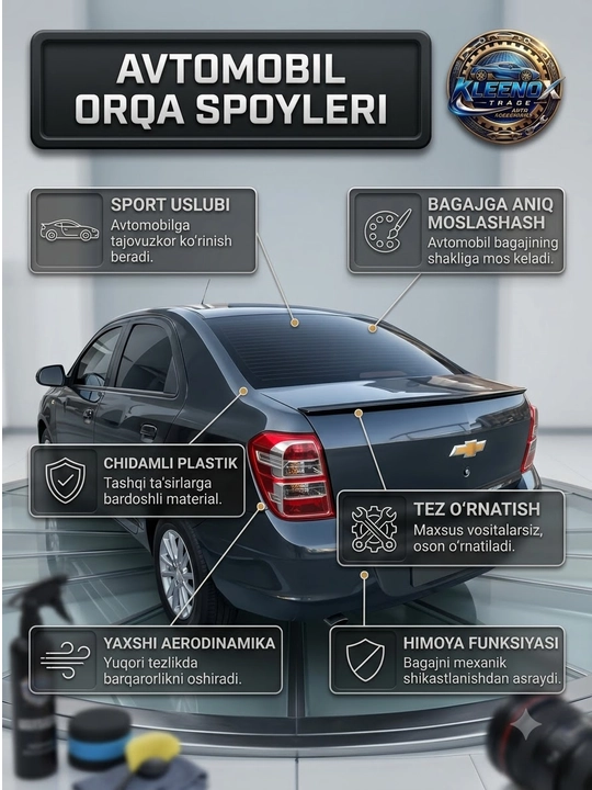 Cobalt uchun orqa bagaj spoyleri, sport aerodinamik lip nakladka bufer